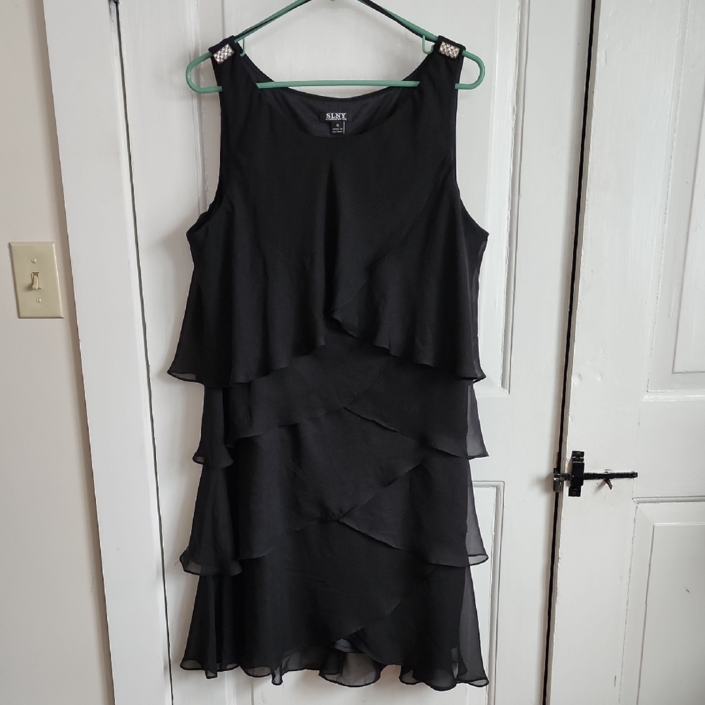 SLNY Black Tiered Ruffle Mini Dress